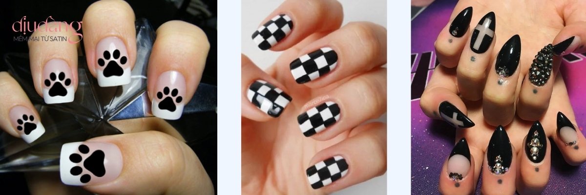 Bùng nổ cá tính với những mẫu nail đẹp đen trắng họa tiết ấn tượng