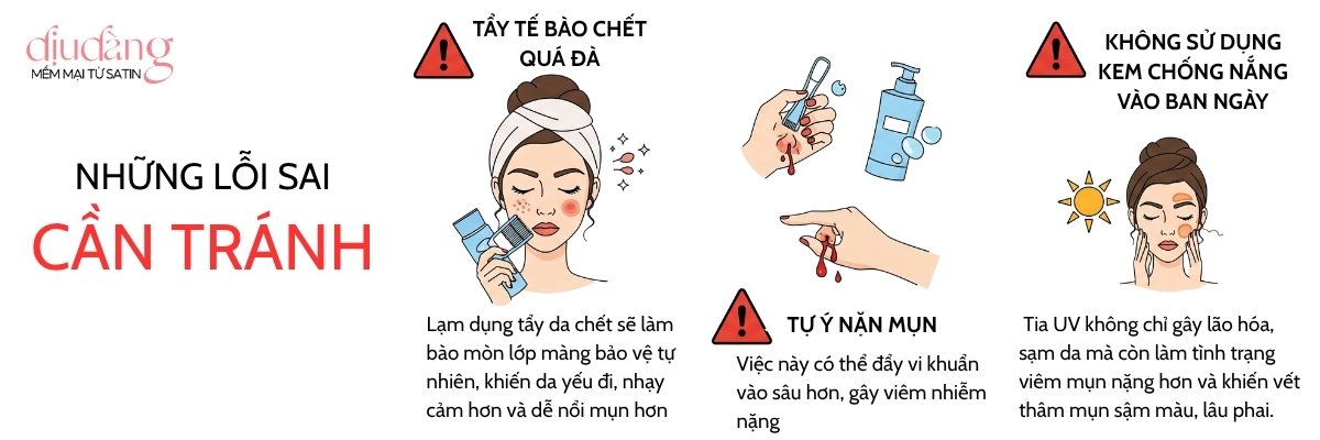 Lỗi sai cần tránh khi áp dụng các bước chăm sóc da mụn cơ bản tại nhà