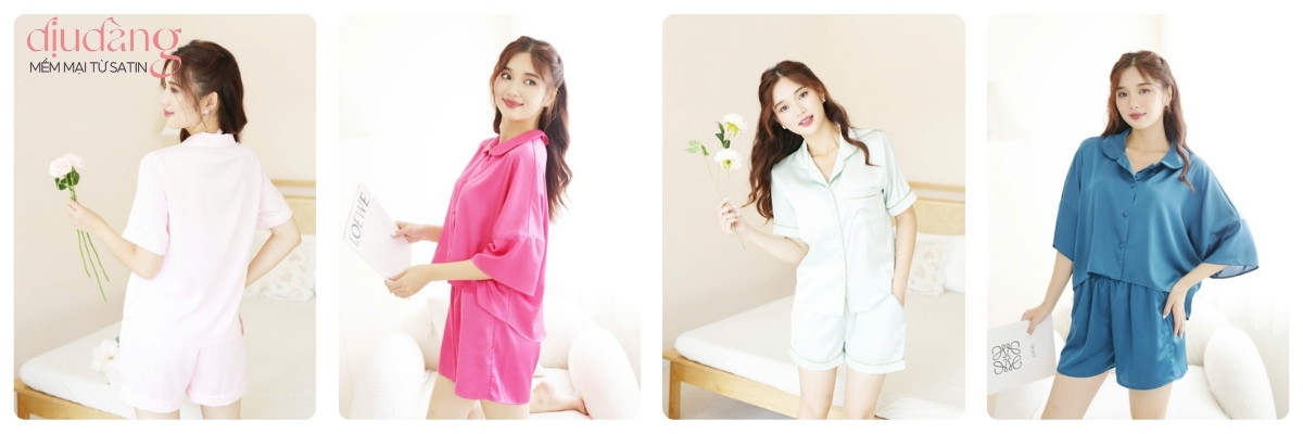 Quần áo cộc nữ đẹp mặc nhà bằng satin thoải mái, sang trọng